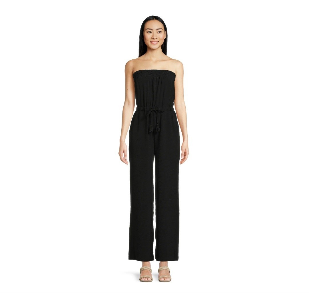 No Boundaries Juniors’ Tube Jumpsuit, 29” Inseam, Size M 7-9 Black Soot
