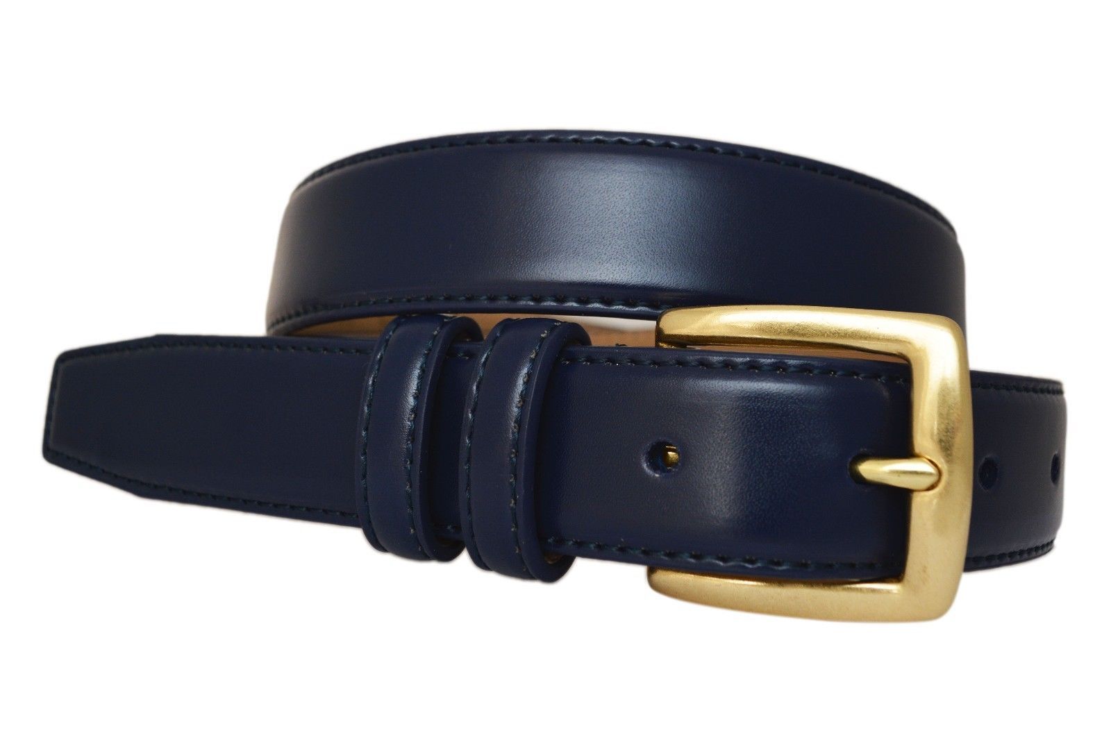 0211 TONEKA Double Keeper Leather Belt Cordovan Navy Tan w/Solid Brass Buckle