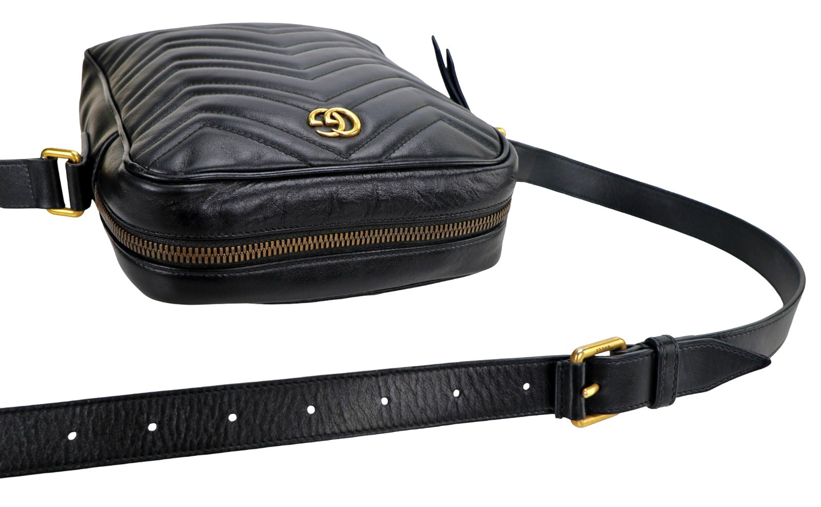Authentic GUCCI Black Marmont Leather Crossbody Zip-Top Messenger Bag Italy