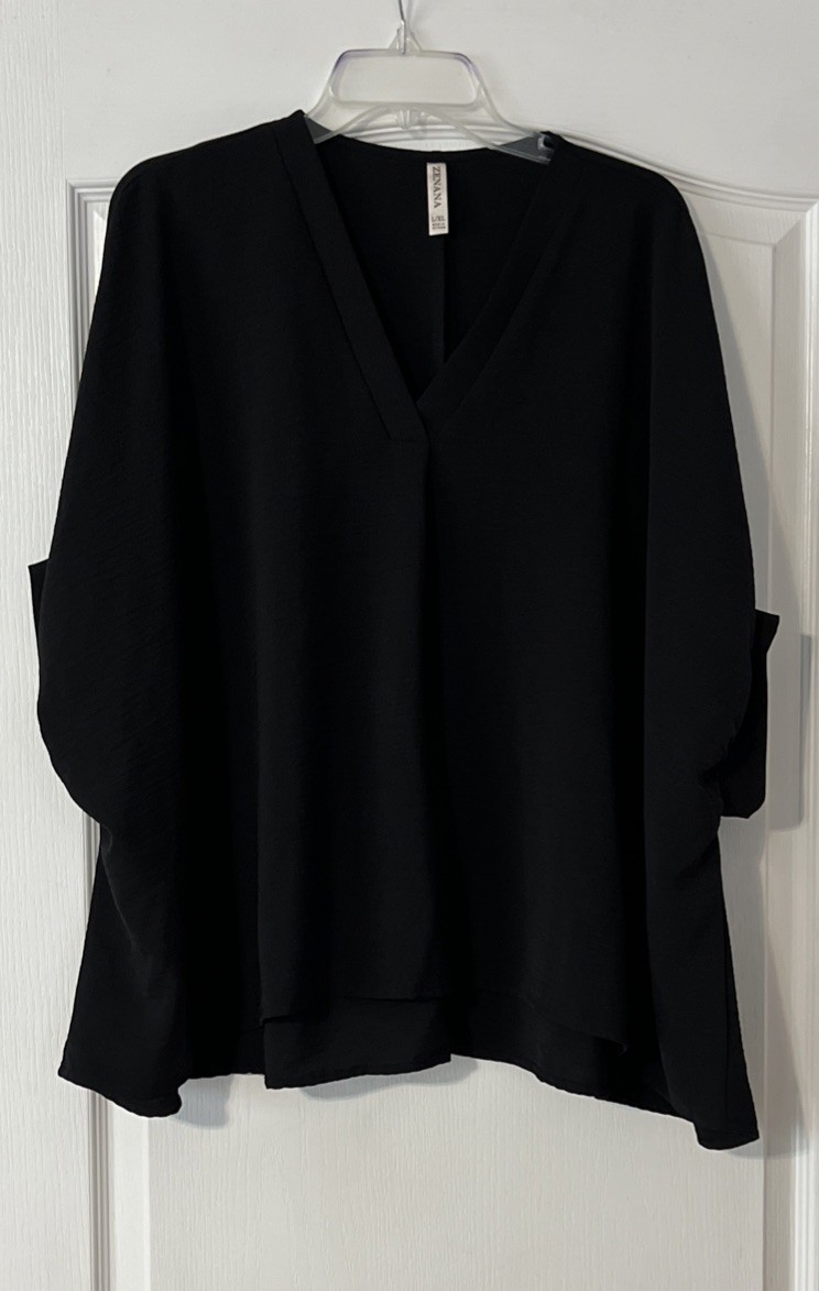 Zenana Women’s Black Oversized V-Neck Pullover Top Size L/XL
