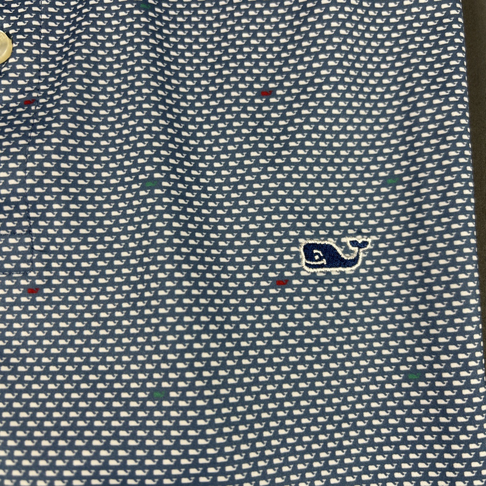 Vineyard Vines Golf Shirt Polo Micro Whale Print Large Moonshine Polyester