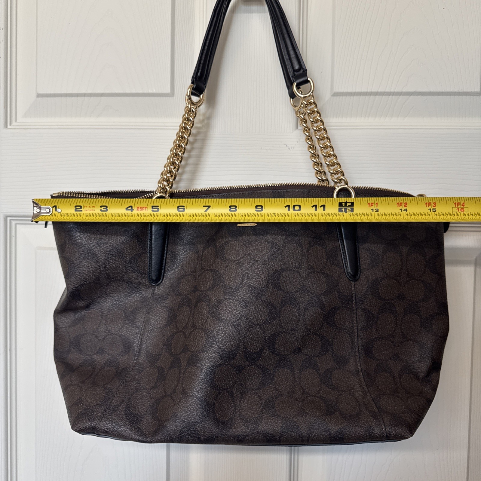 Coach Ava Chain Tote Signature Canvas Brown/Black Authentic Leather J1723-F23526