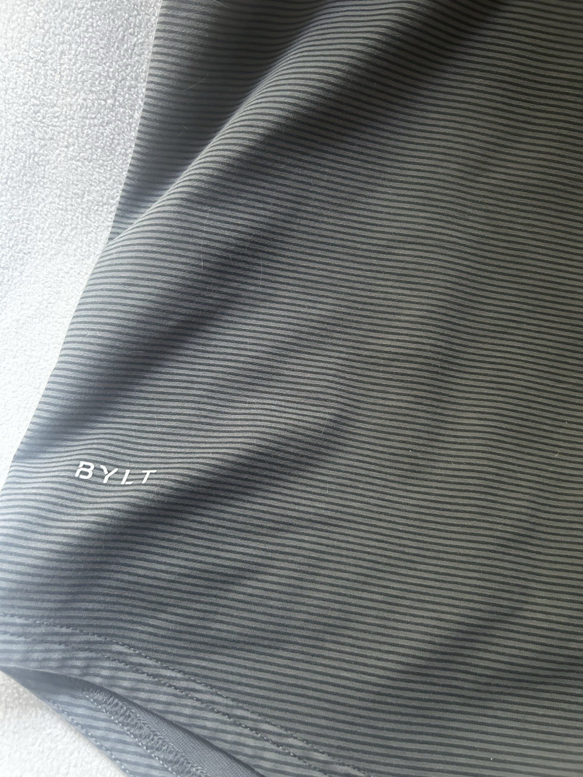 BYLT Basics Drop Cut Lux Tee XL Gray Black Stripe Short Sleeve Stretch Shirt