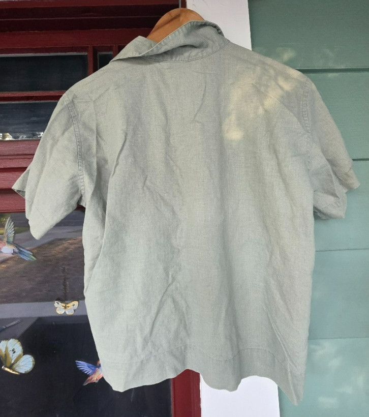 Vintage Eddie Bauer Linen Cotton Camp Shirt Sage Green Button Up Women’s M Y2K