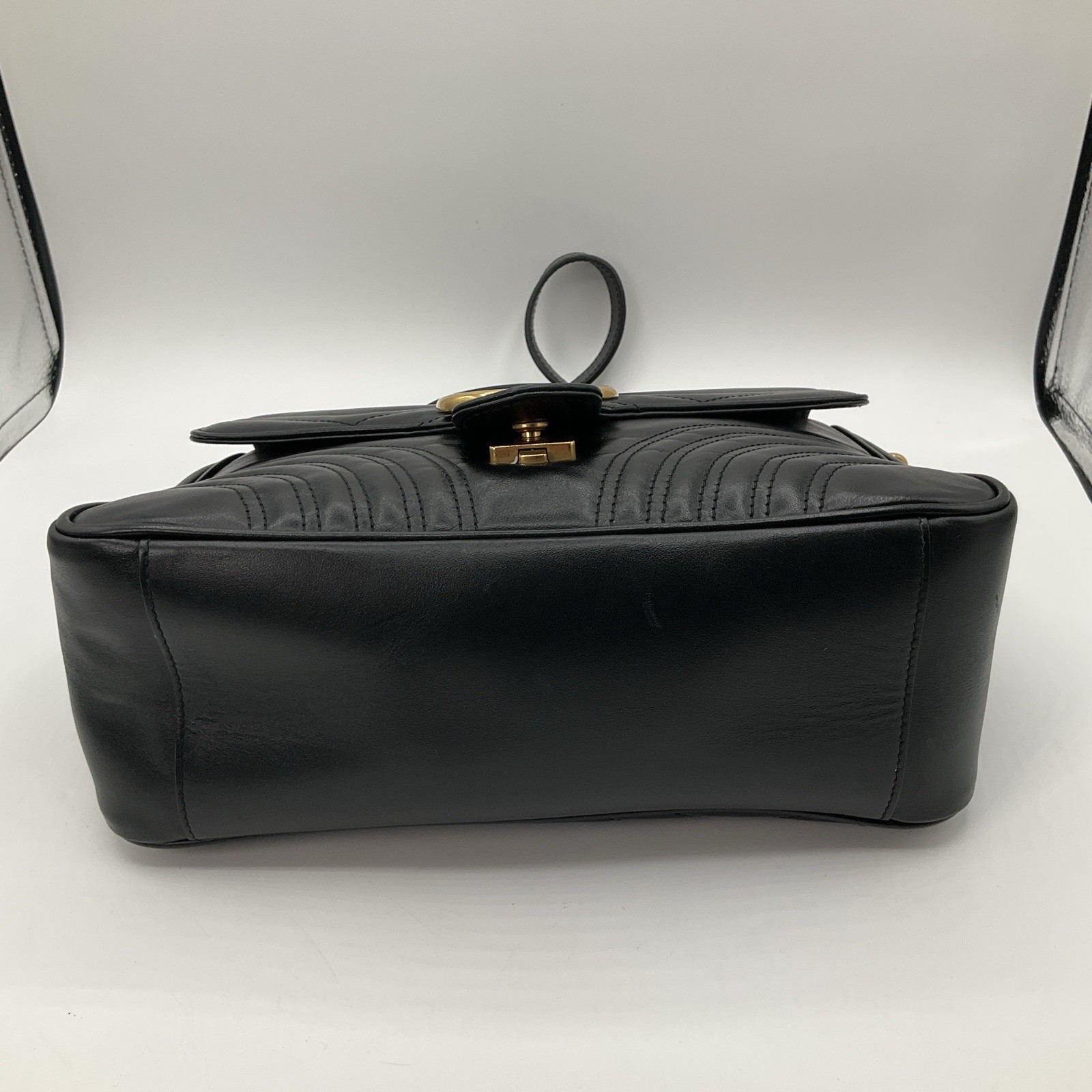 Gucci GG Marmont Matelasse Small Top Handle Black Leather Bag Purse
