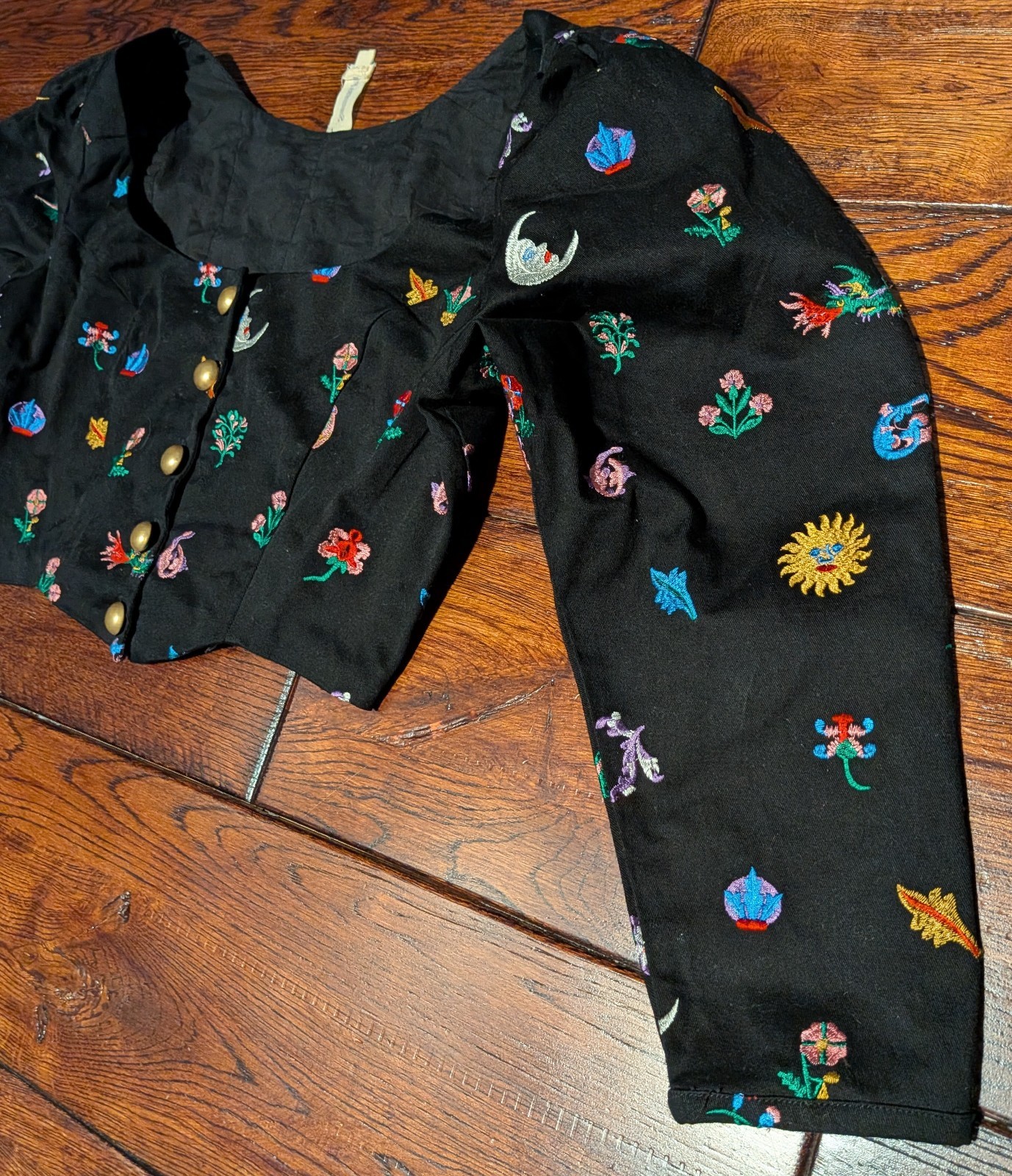 Samantha Pleet Celestial Embroidered Banner Jacket Top w/ Brass Buttons Size 4