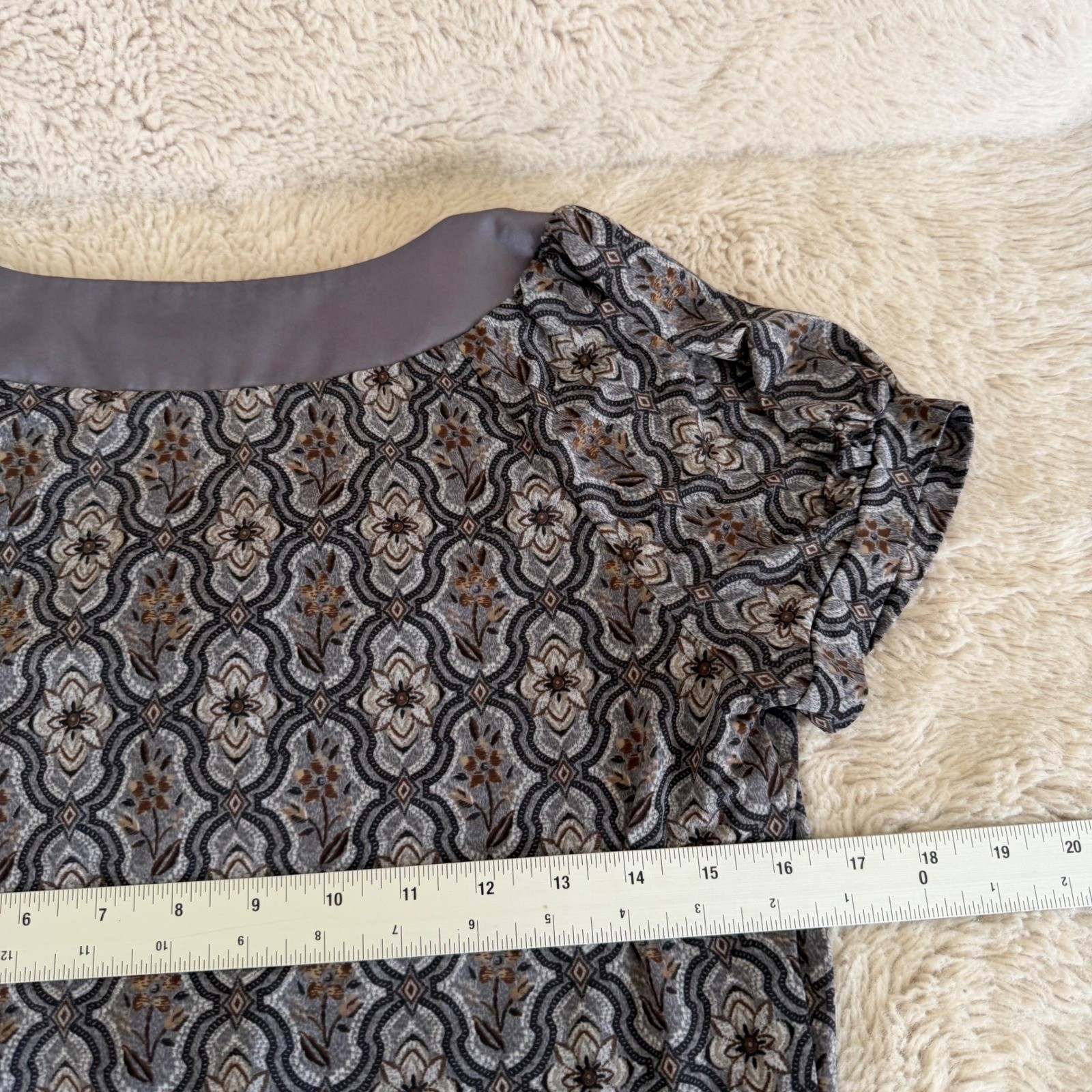 Whimsy Twee Boho Gray Funky Pattern Cap Sleeve Blouse Top Rhinestones 2000s Cute