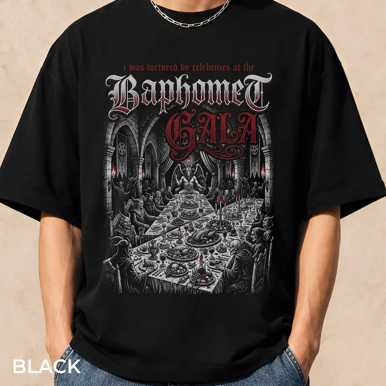 Gothic Occult Shirt, Baphomet Graphic Tee, Dark Humor Satanic Banquet Shirt,