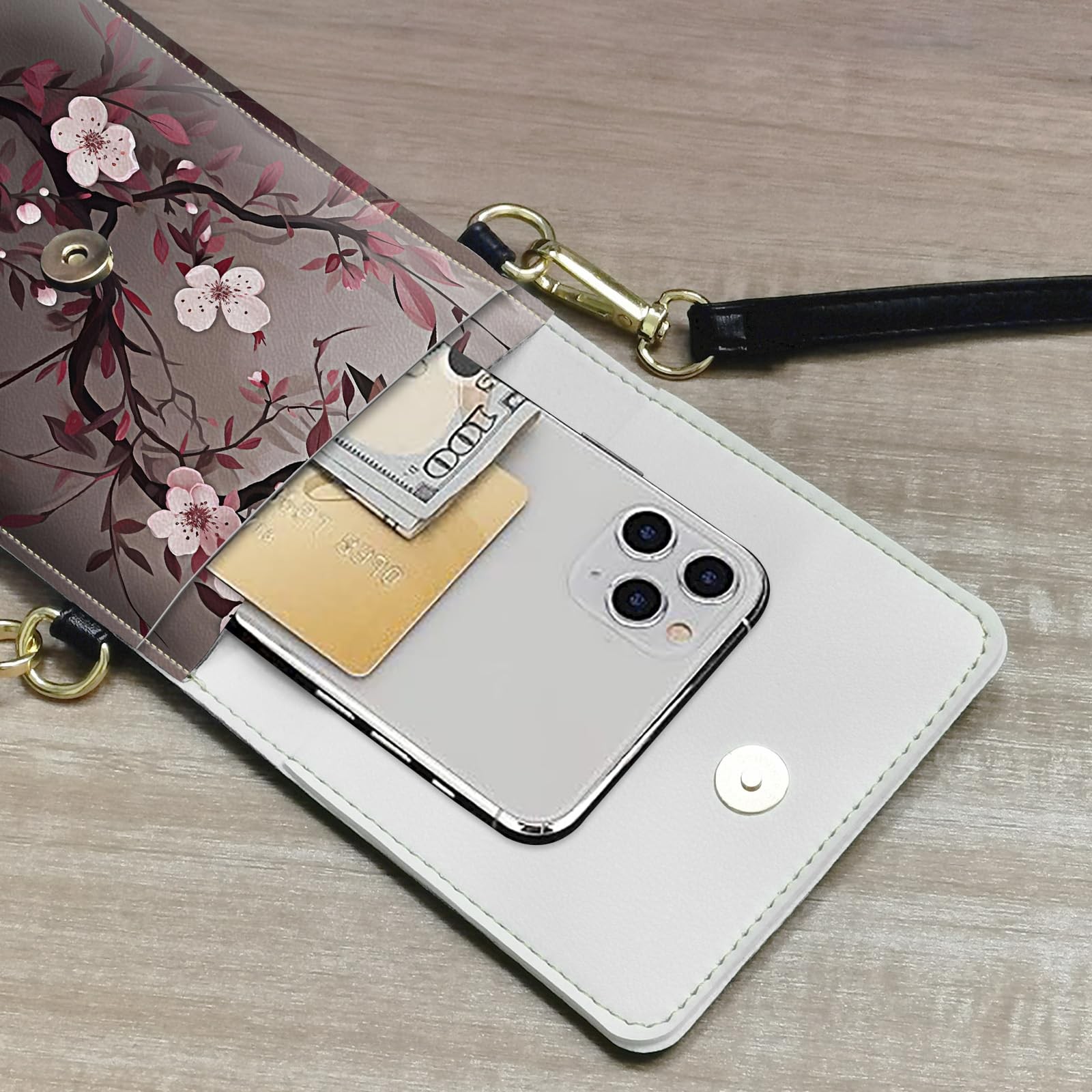 Touch Screen Phone Purse,Small Crossbody Bag for 7.9 inches, Plum Blossom