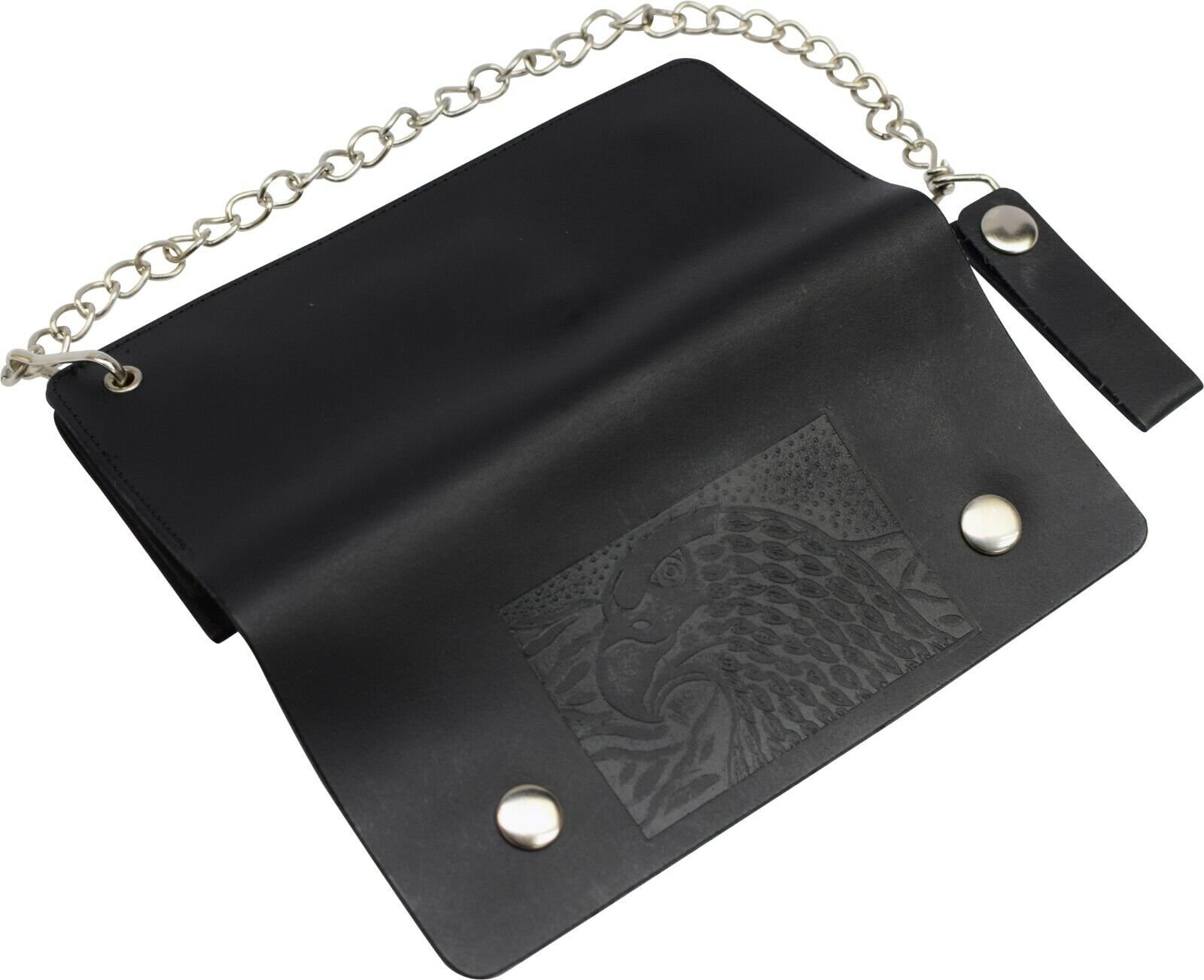 Leather Men Motorcycle Trucker Biker Chain Wallet With Inside Zipper, Black