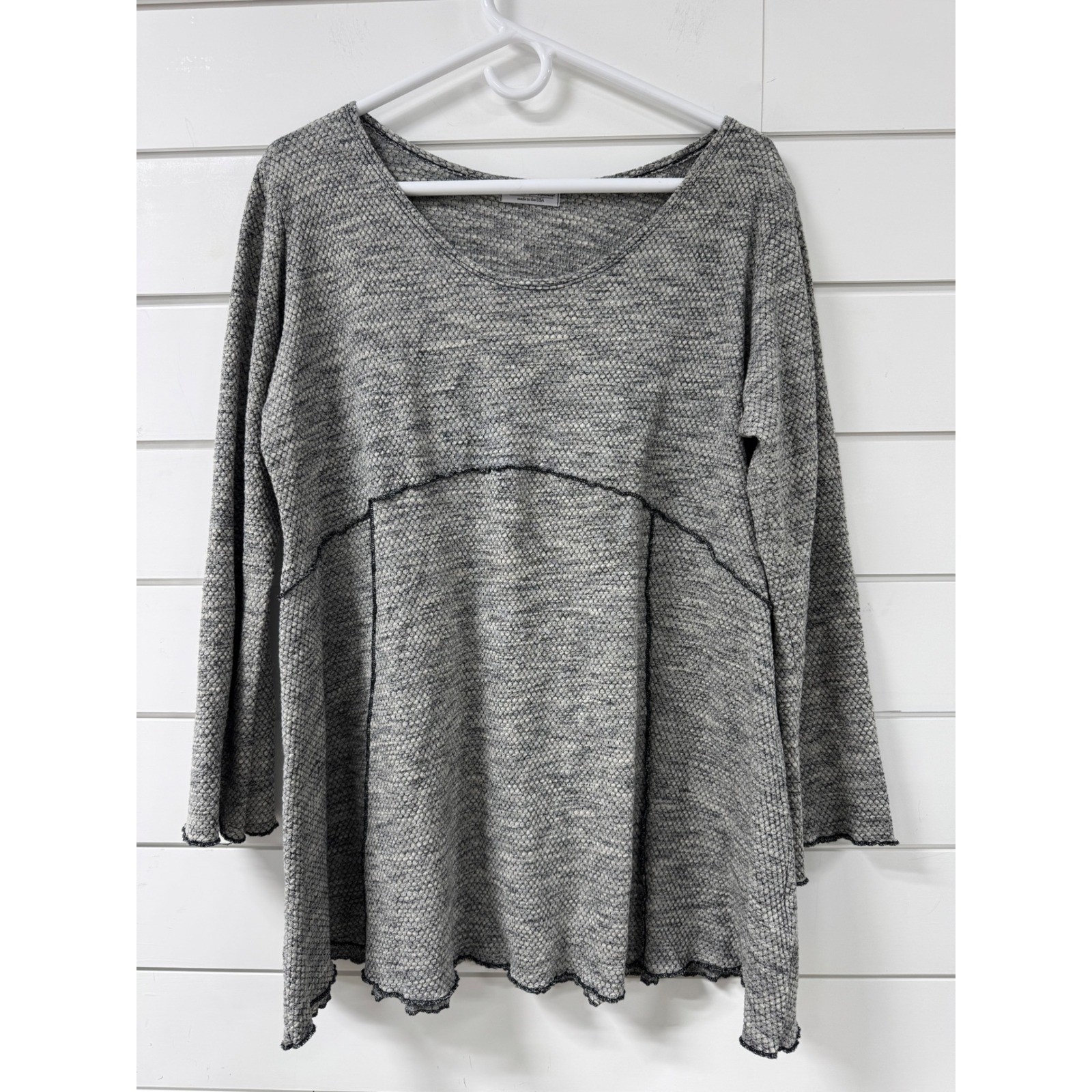 Vine Street Grey Marl Textured Knit Empire Waist Tunic Top Womens Large USA