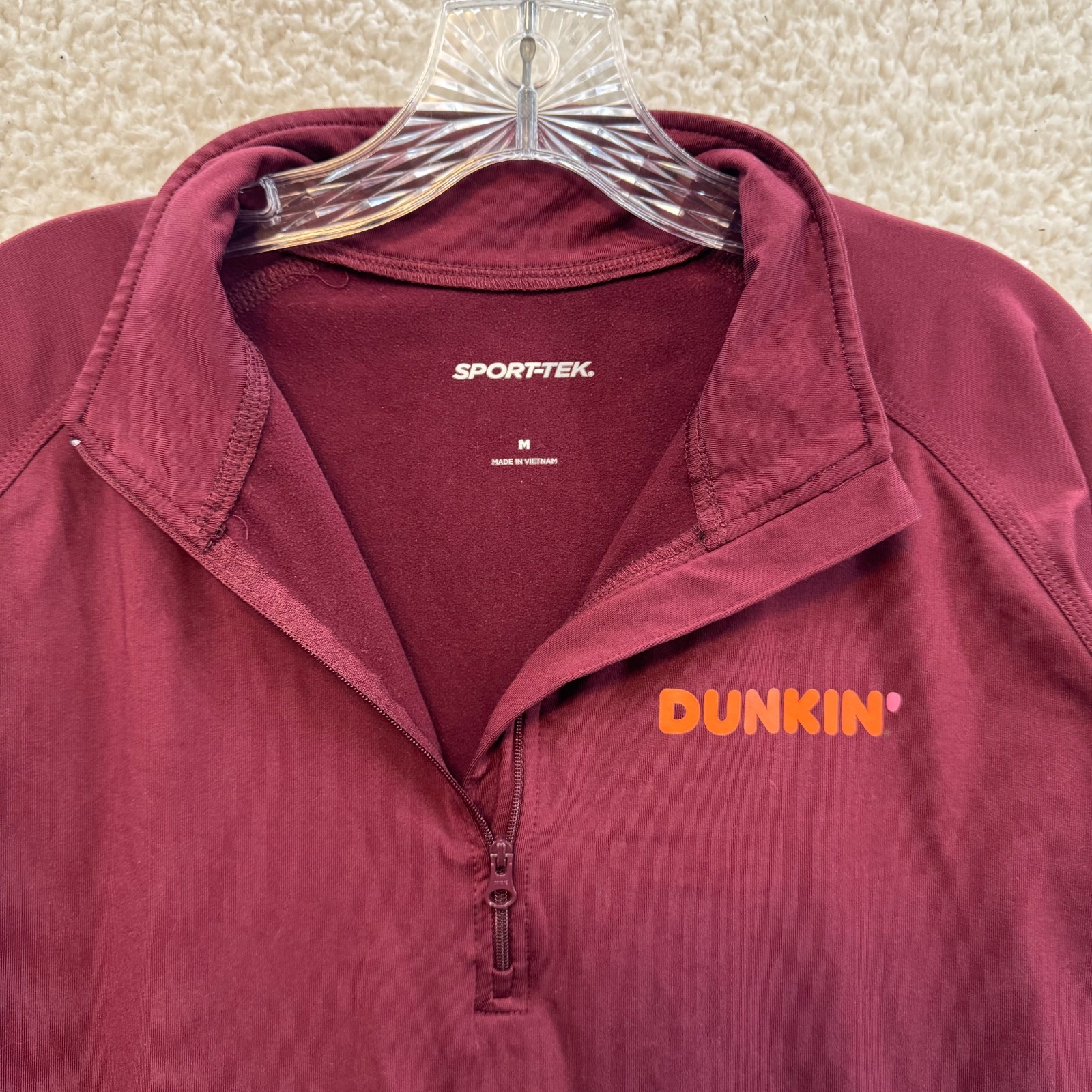 Dunkin Donuts 1/4 Zip Sweatshirt Sweater Medium Mens Red Employee Uniform