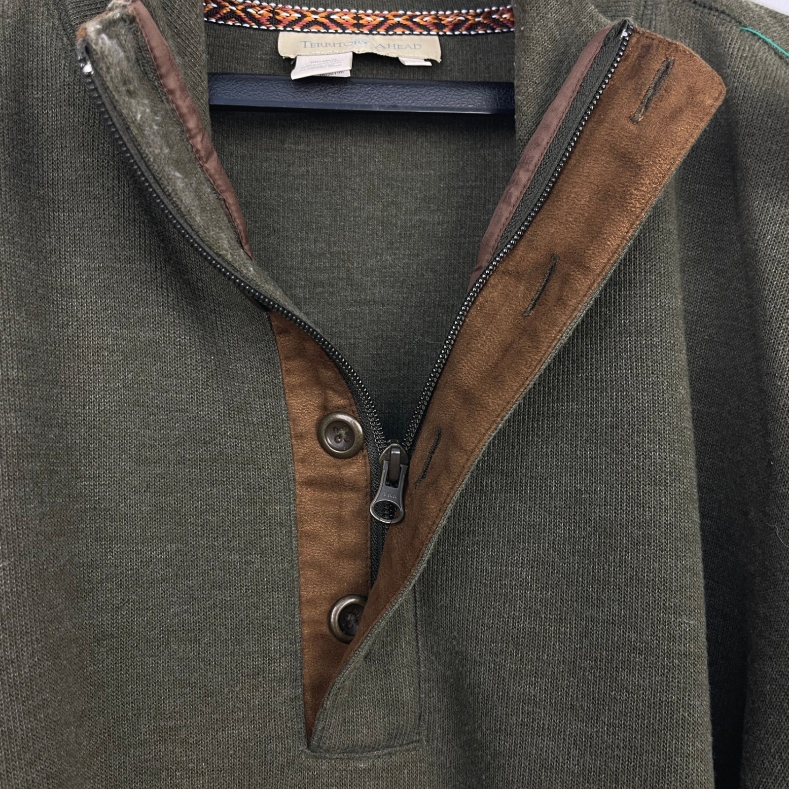 Territory Ahead Mens XLT TALL Green Quarter Zip Pullover Sweater ELBOW PATCHES