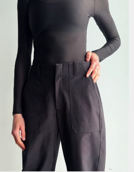 Athleta 8 (M MEDIUM) Skyline High Rise Barrel Leg Pant, Black Career Travel NEW
