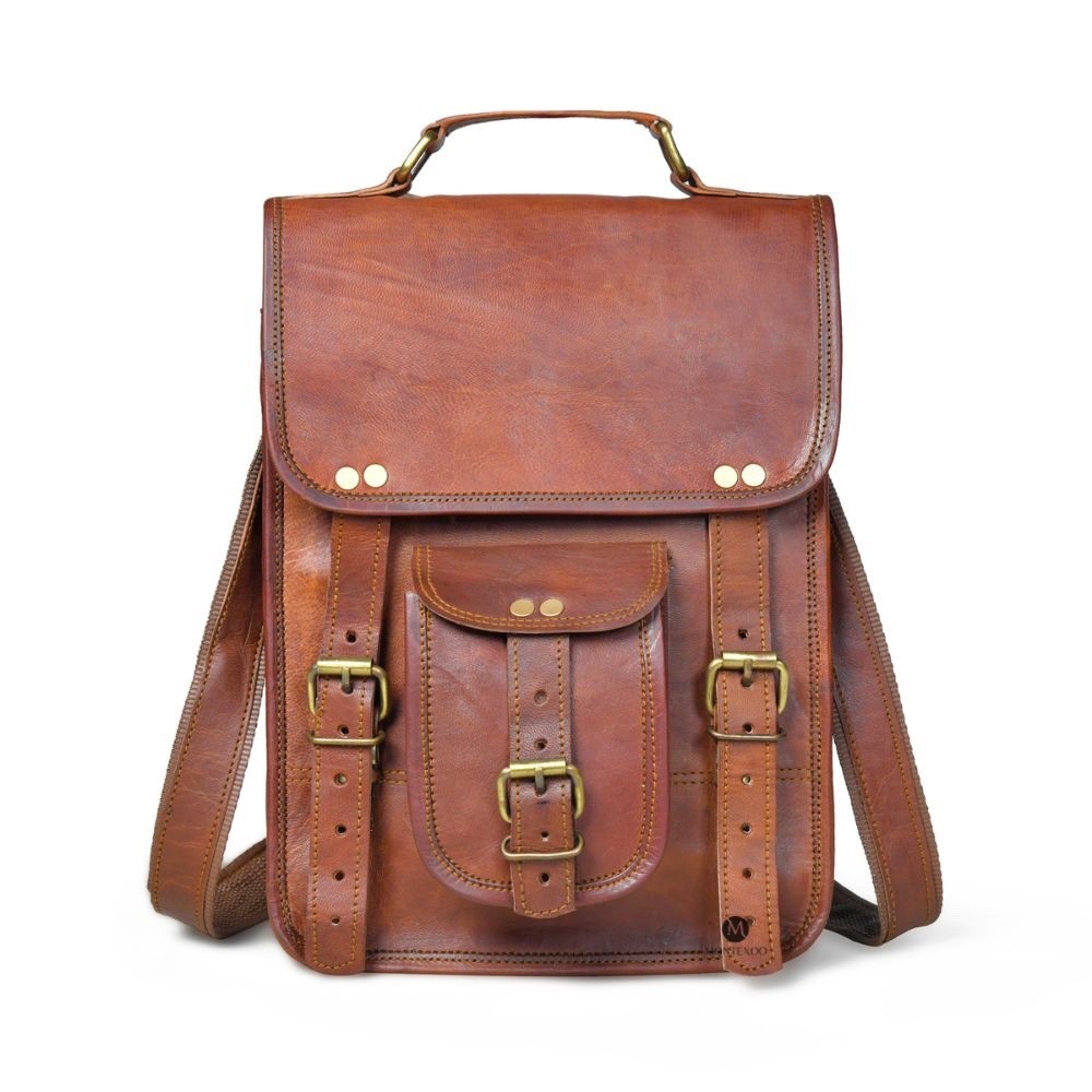 Leather Messenger Satchel Bag9x11Brown Crossbody Tablet Bag for Men +FreeJournal
