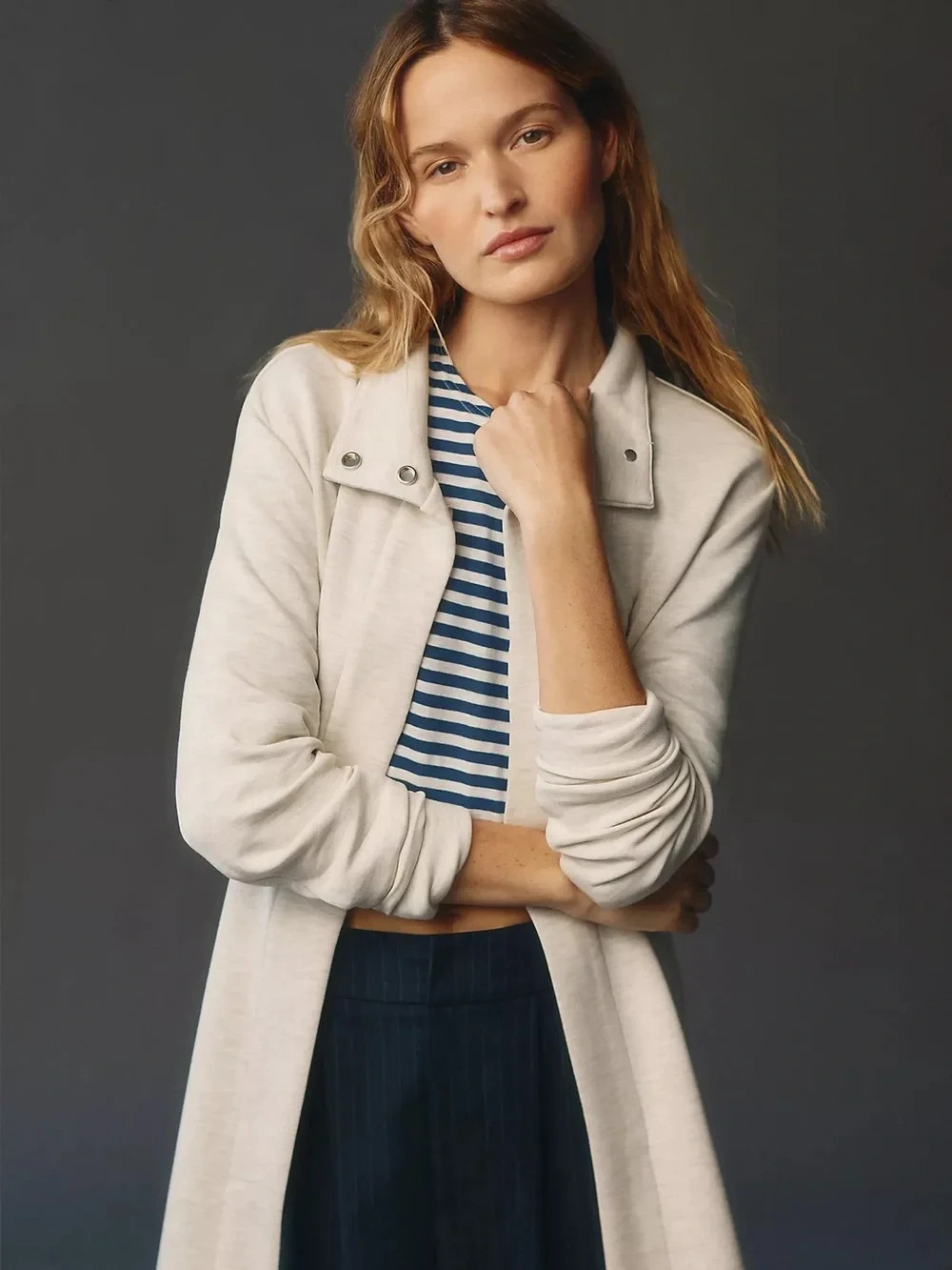Anthropologie Varley Anset Jacket Ivory Sweatshirt Belted Size L NWT Large
