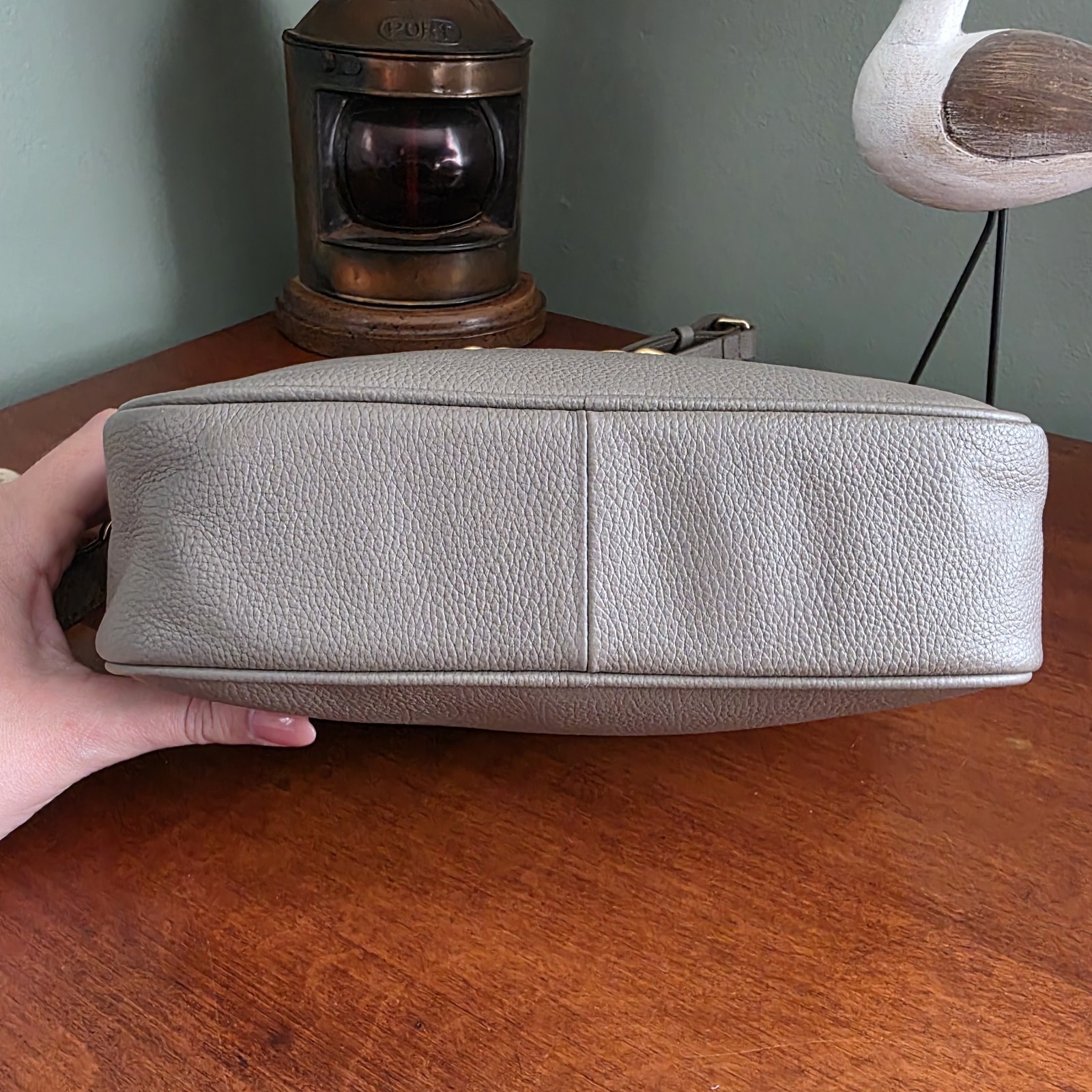 Sam Edelman Loraine Horsebit Taupe Pebbled Leather Camera Crossbody Bag