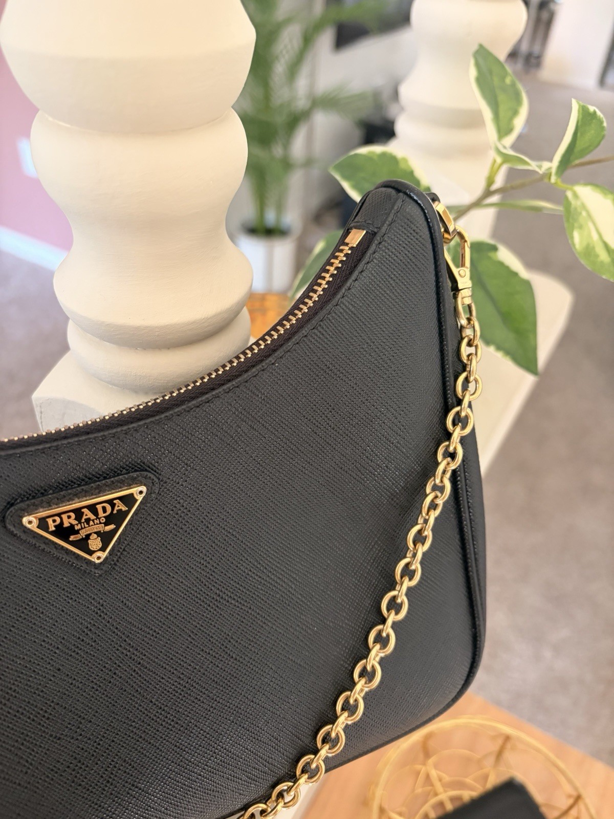PRADA Re-Edition 2005 Saffiano Leather Designer Bag Gold Chain Adjustable Purse