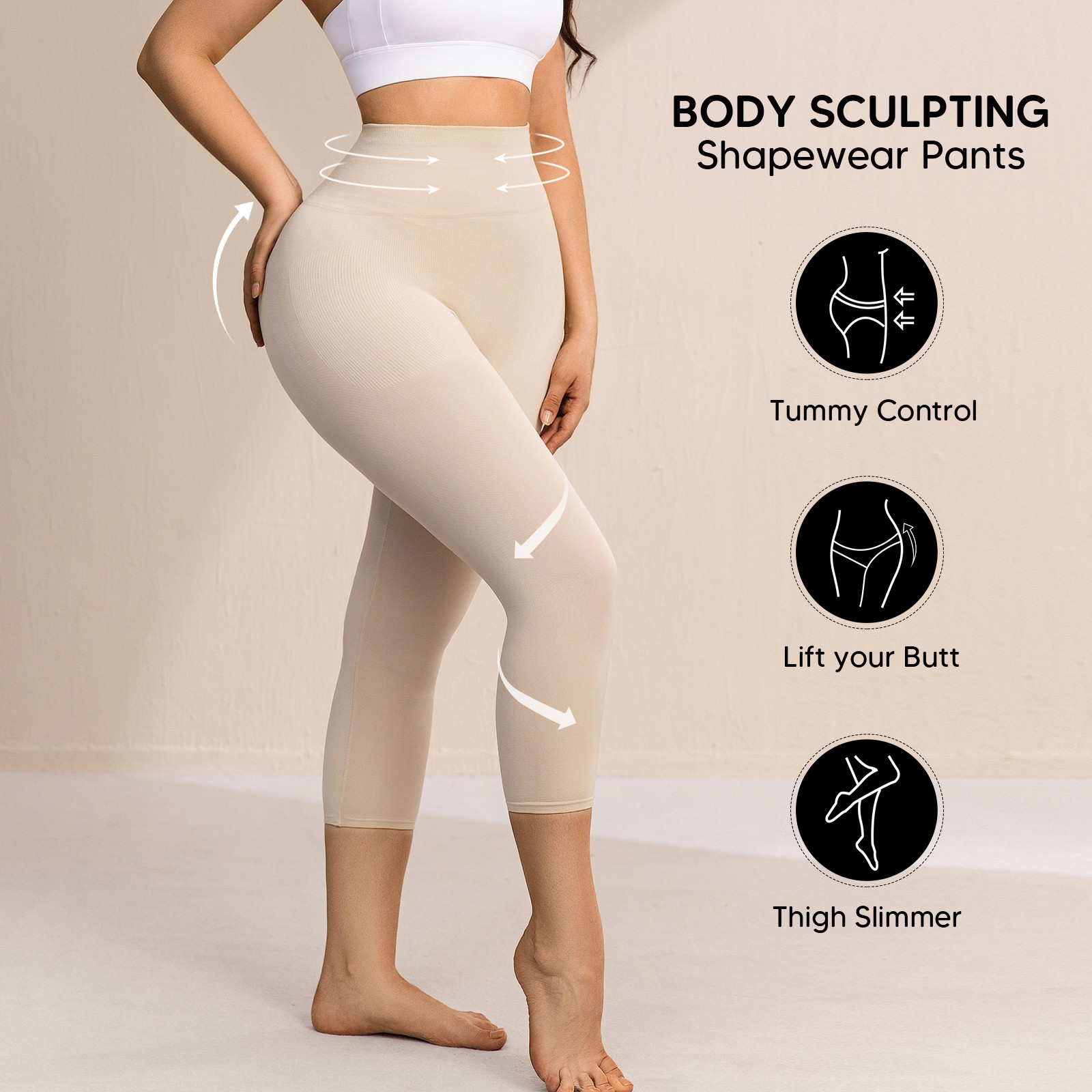 Plus Size Women Anti Cellulite Compression Leggings Leg Shaper High Waist Capris