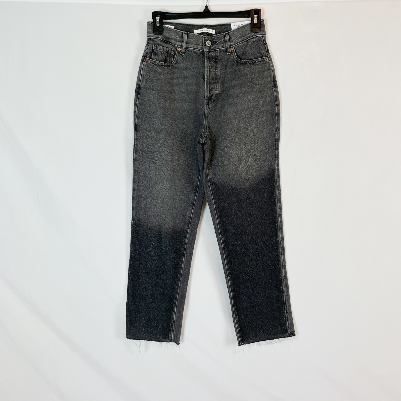 NEW PacSun Jeans Womens 25 Two Toned Black Denim High Rise Straight Raw Hem