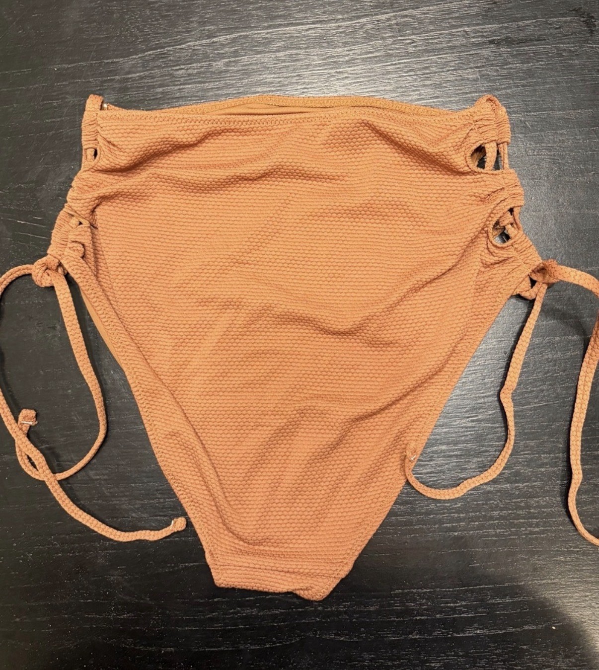 Aerie High Waisted Full Coverage Ribbed Side Tie Bikini Bottom Brown S