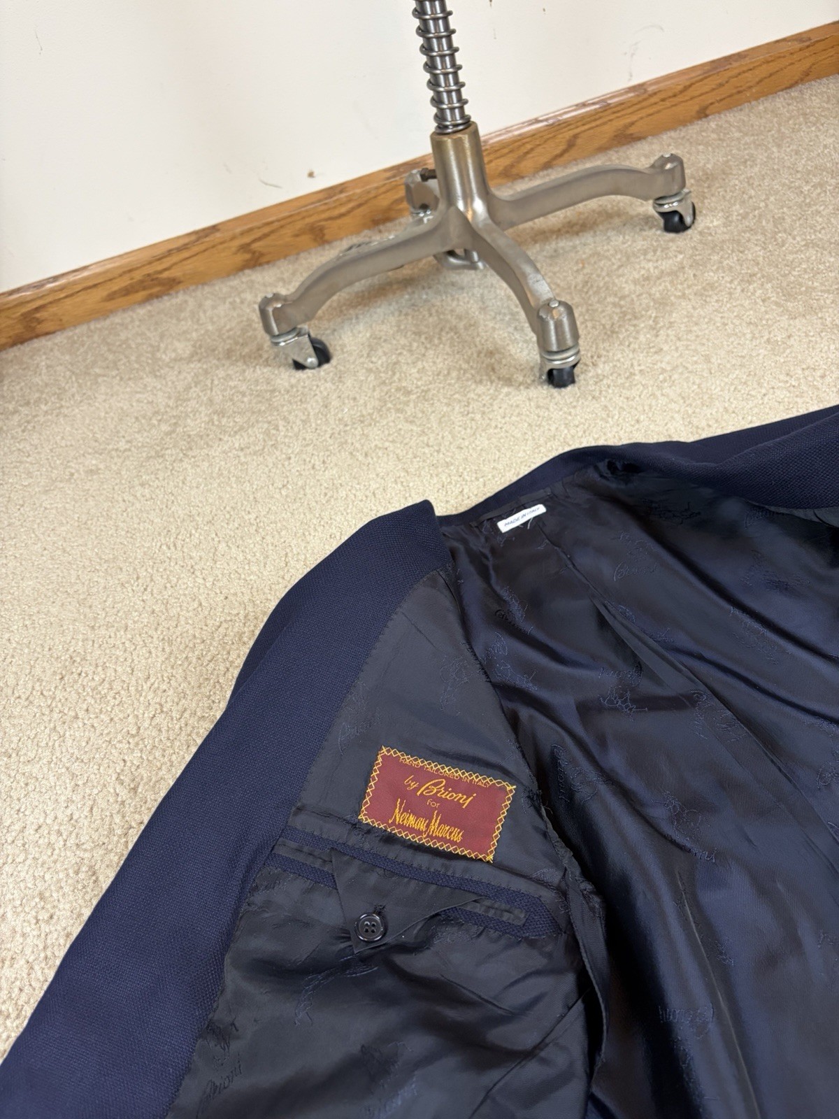 BRIONI 100% WOOL NOMENTANO NAVY BLUE DOUBLE VENT HOPSACK BLAZER SIZE 40R
