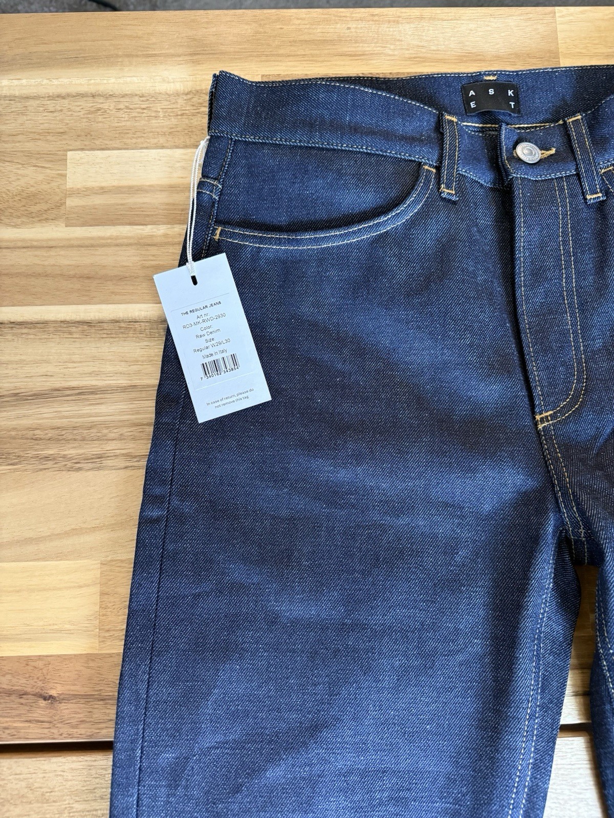 Asket The Regular Jeans Japanese Raw Denim Men’s 29Wx30L Made in Italy Brand New