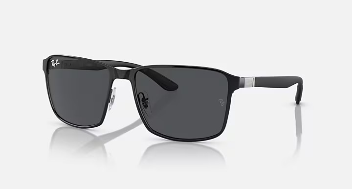 Ray-Ban RB3721 59mm Matte Black Frame Dark Grey Lens Square Metal Men’s Sunglass