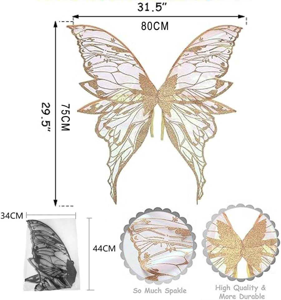 Adult Fairy Wings, Shiny Transparent Angel Wings, Halloween Costume Accessory