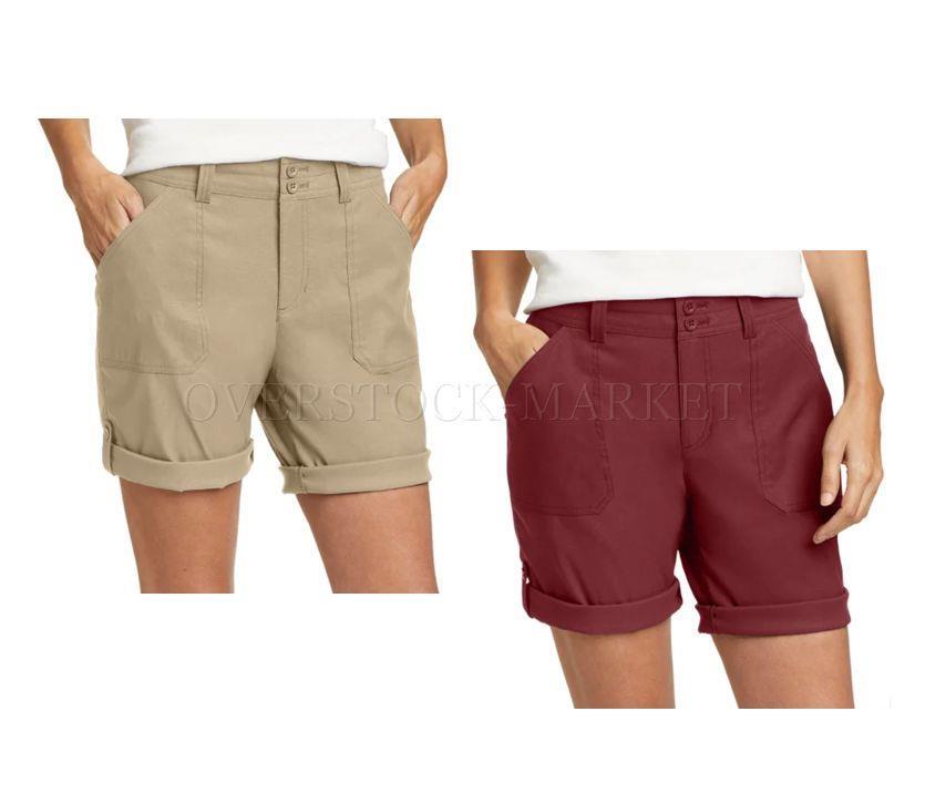 NEW! WOMENS EDDIE BAUER STRETCH FABRIC UPF 50+ ROLLED HEM BERMUDA SHORT! VARIETY