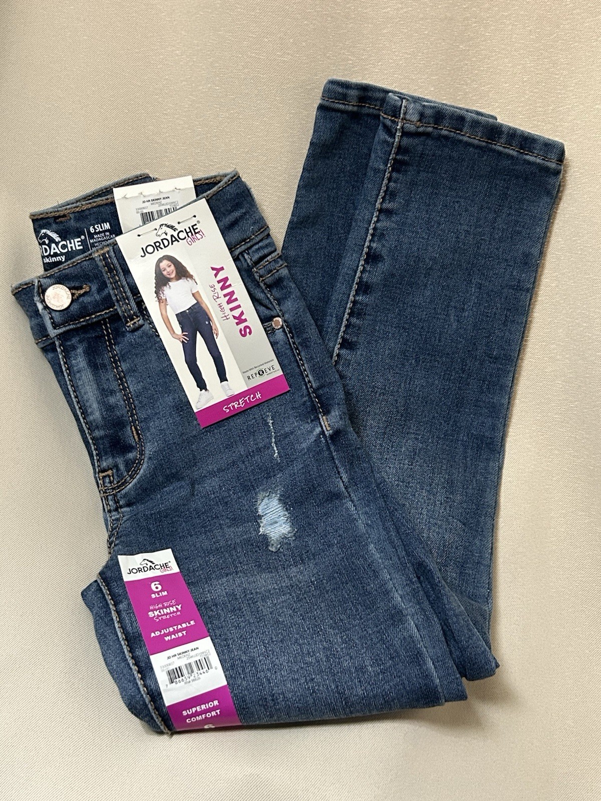 Jordache Girls’ Blue High Rise Skinny Stretch Adjustable Waits Size 6 Slim