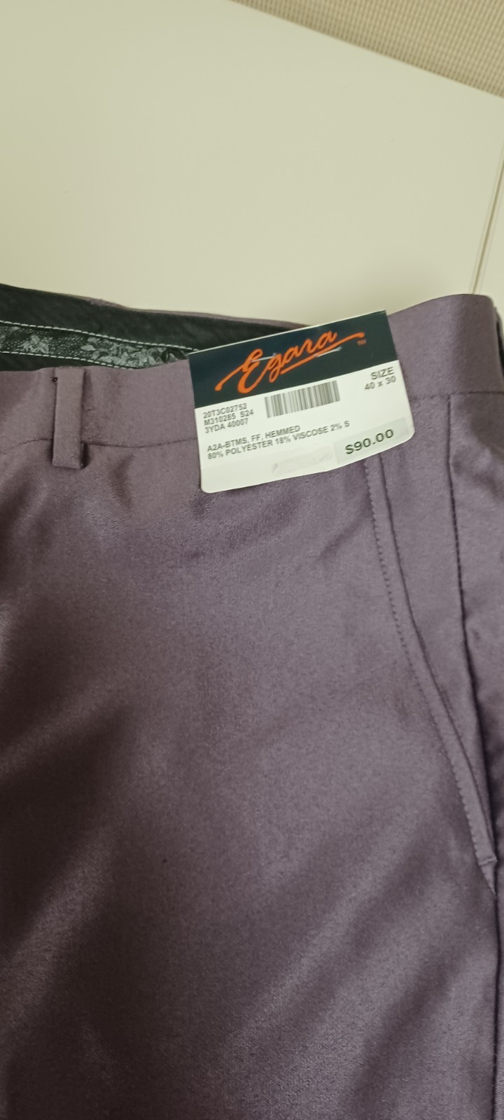 Egara Suit Separates Flat Front Skinny Fit Dress Pants, Slacks. Purple, 40X30.