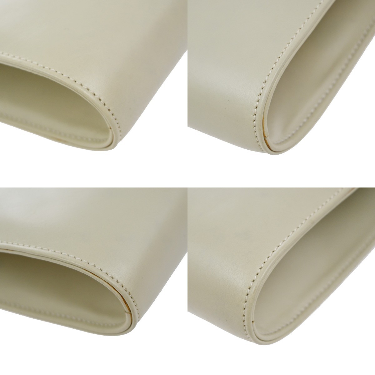 CELINE Logo 2Way Shoulder Clutch Bag Leather White GHW Italy 65KP568