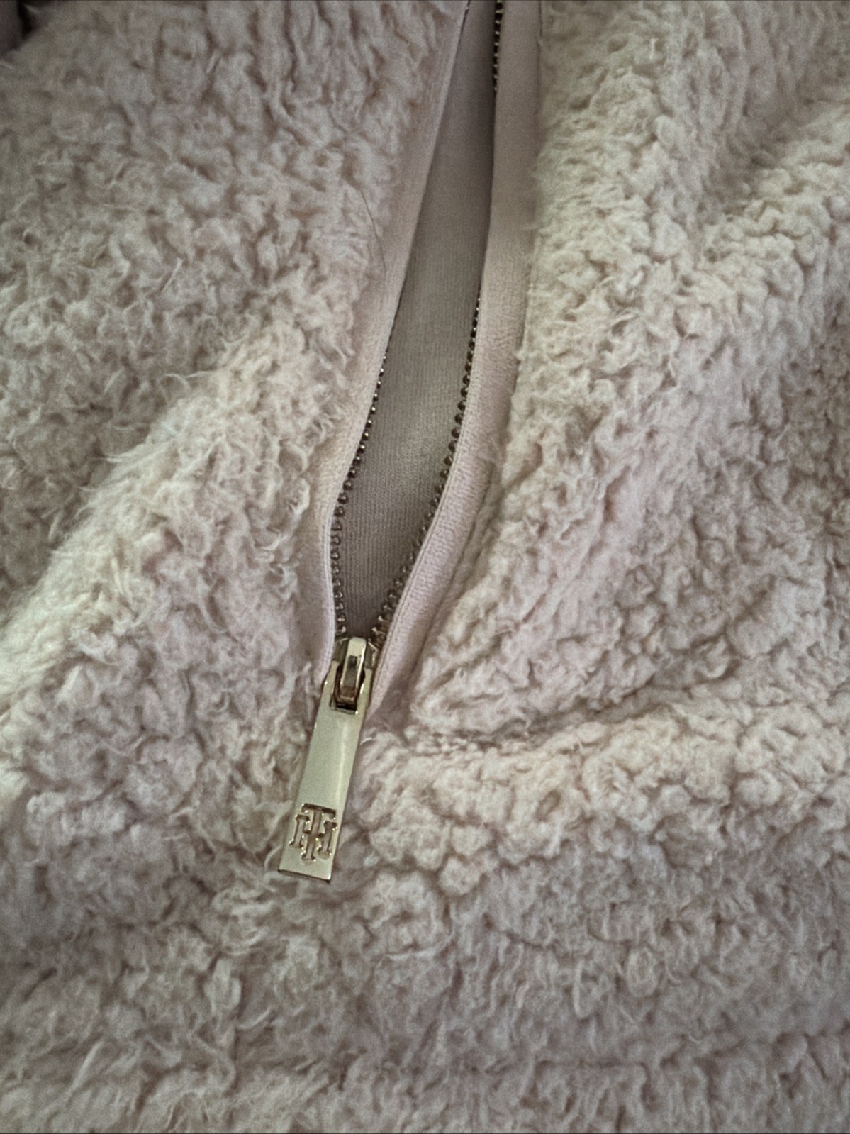 Tommy Hilfiger Womens Faux Fur Half Zip Fleece Pink Sherpa Jacket Size Large
