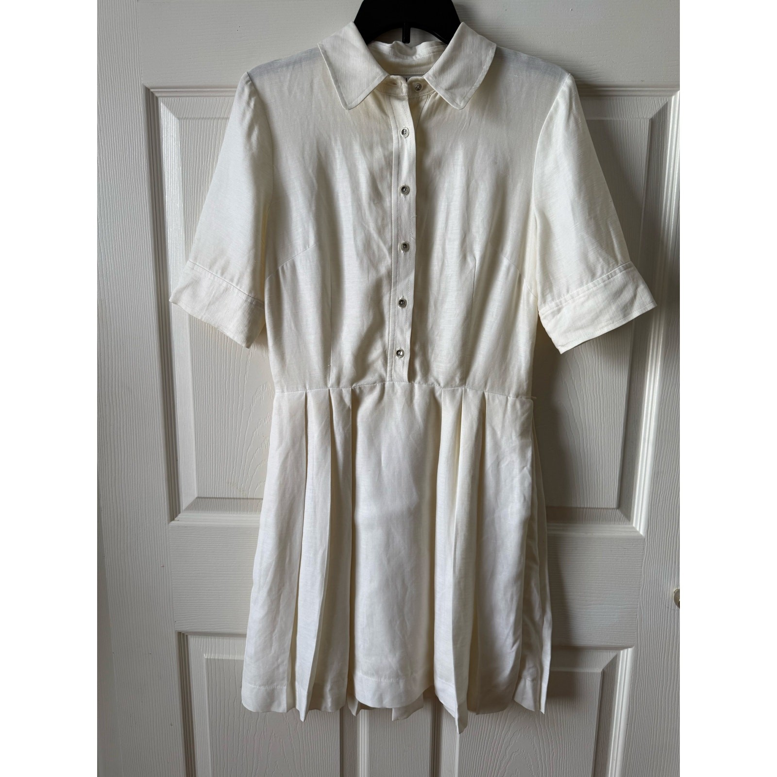 Milly Cream Linen Blend Pleated Shirt Dress Size 4 LWD Bridal Coastal Graduation