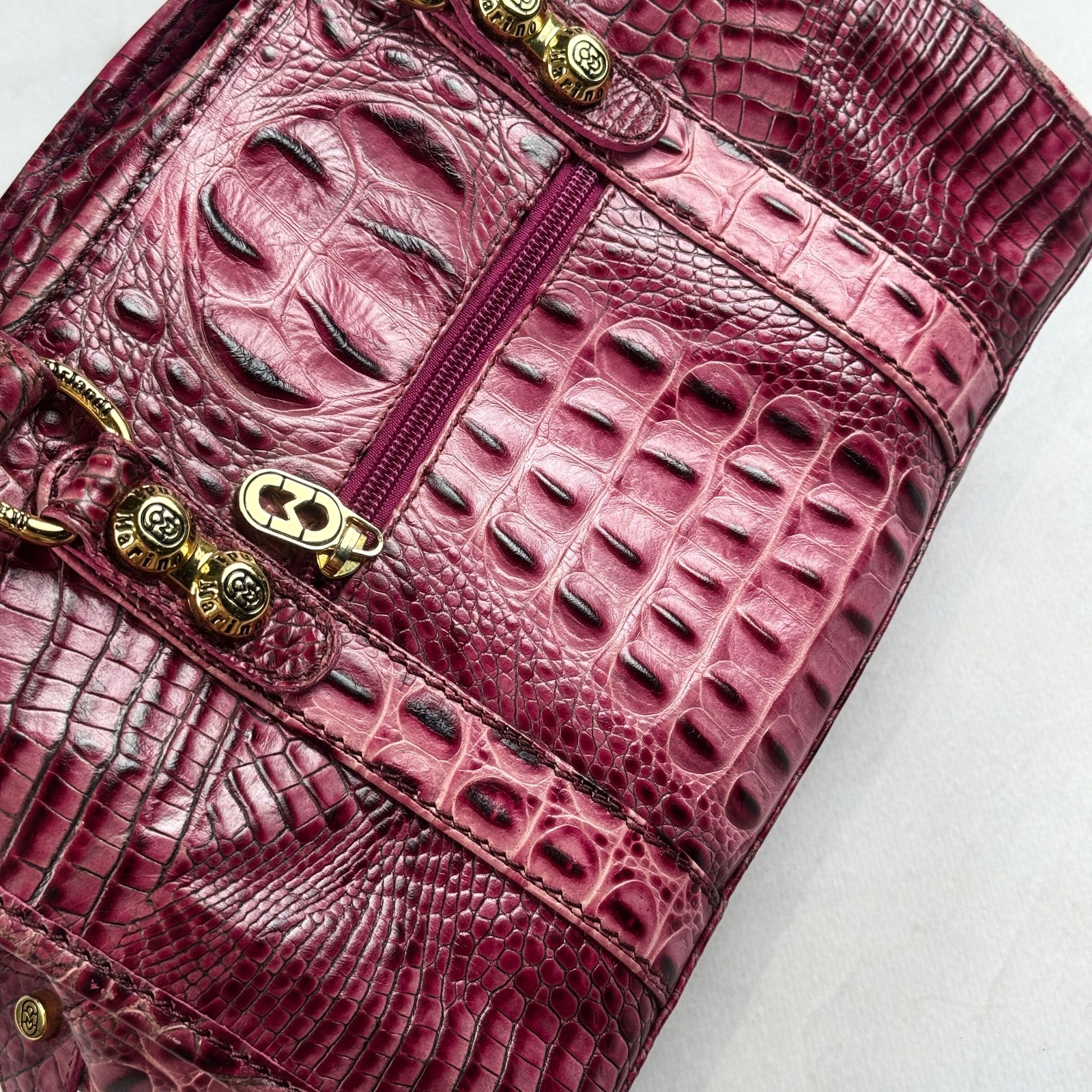 Italy Pink Croc Embossed Handbag Leather Top Handle Purse Retro Shoulder Bag