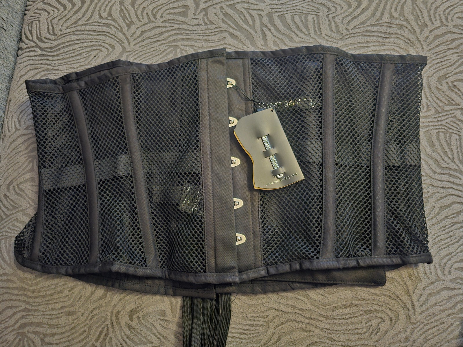Corset Story Black Mesh Steel Boned Waist Taming Underbust Corset Plus Size 46″