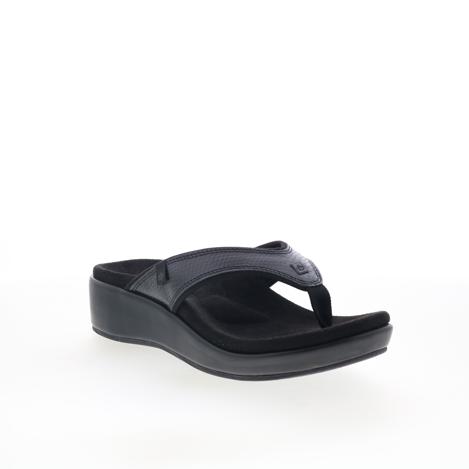 Spenco Weekend SP1076BLK Womens Black Wide Leather Flip-Flops Sandals Shoes