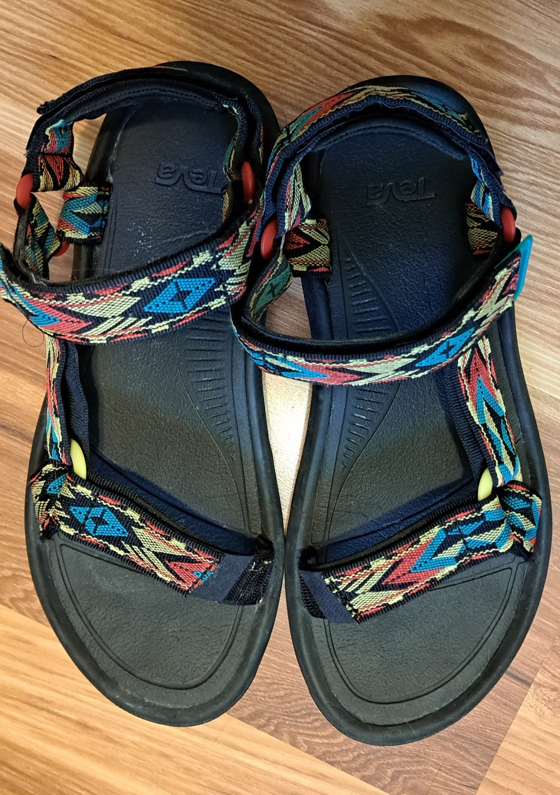 Teva Hurricane XLT2 Sport Sandals Black Multi Color Geometric Straps Mens 9