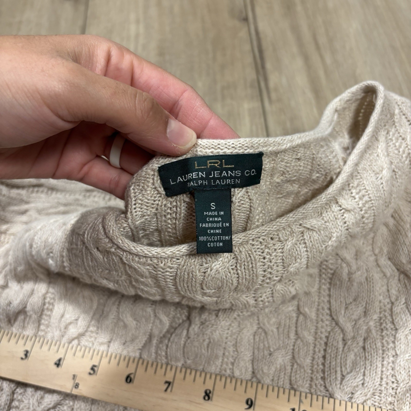 LRL Lauren Jeans Co Ralph Lauren Cable Knit Sweater Beige Cotton Roll Neck Small