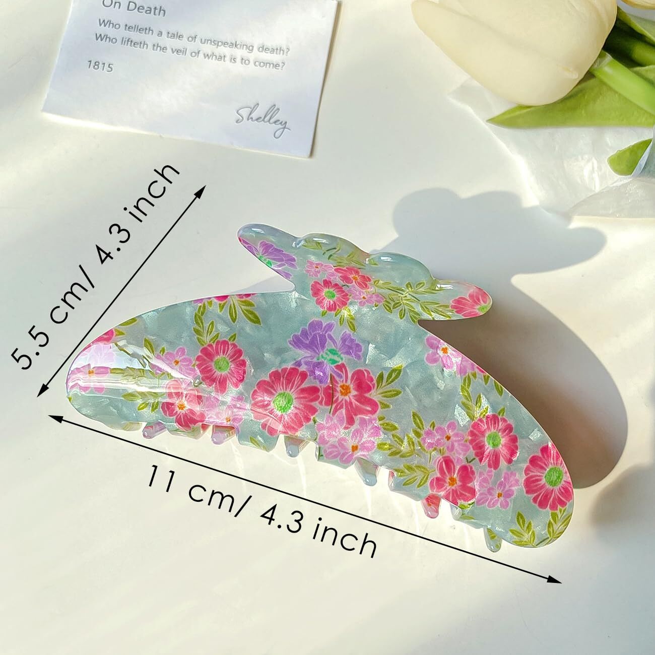 4.3″ Bird Pattern Print Large Vintage Hair Claw Clip Non-Slip Flamingo Yellow