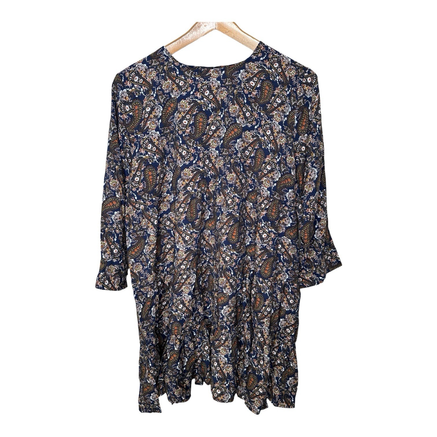 Natural Life Heidi Babydoll Dress Navy Paisley Size XL Tiered Cottagecore New
