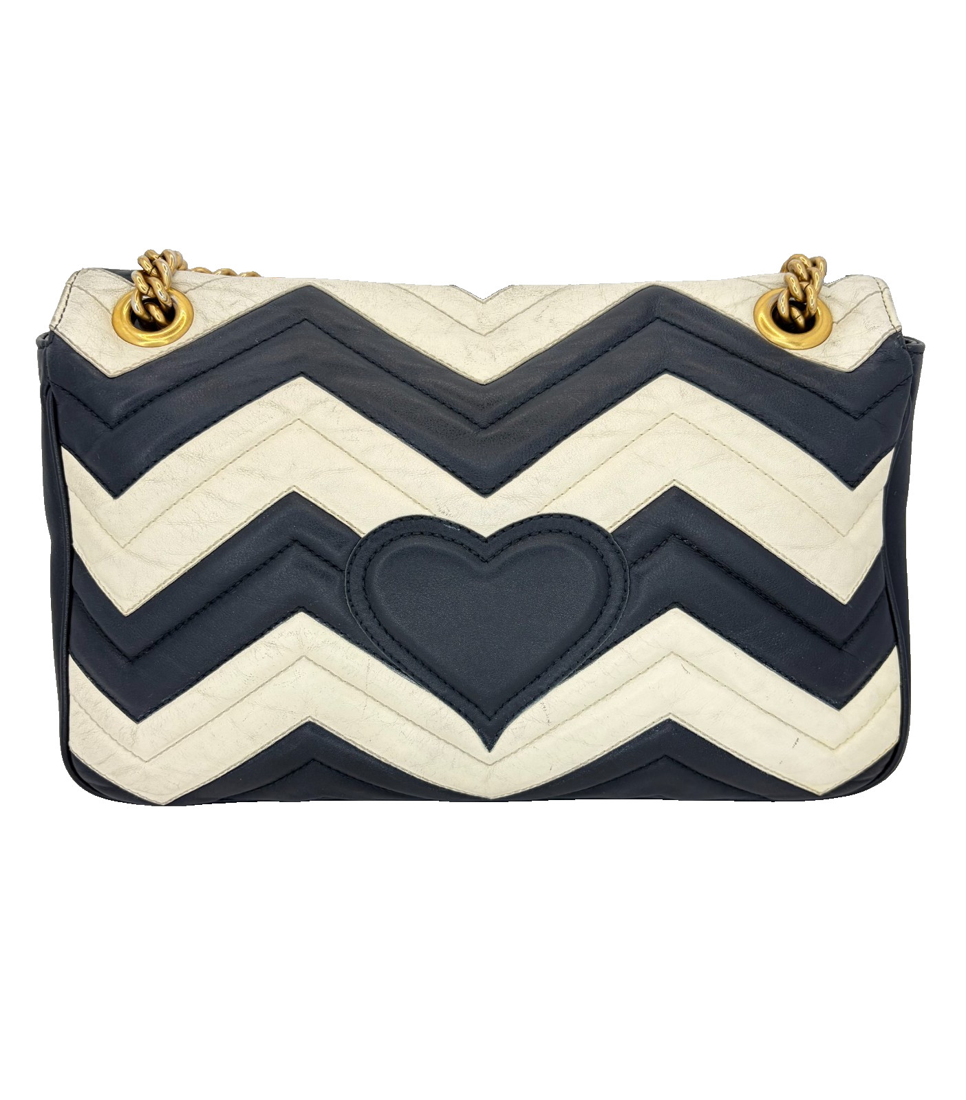 GUCCI GG Marmont Black White Chevron Shoulder Bag Matelasse Chain Crossbody