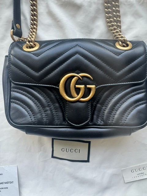 Authentic Gucci GG Marmont Black Leather Chain Bag Handbag Purse 446744DTDIT