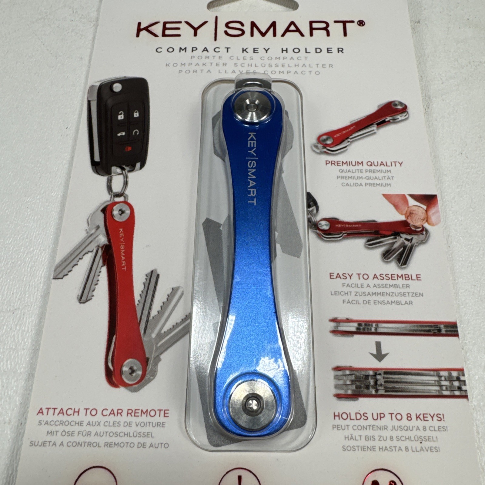 KeySmart Compact Key Holder Blue Aluminum Organizer Holds 8 Keys New Sealed