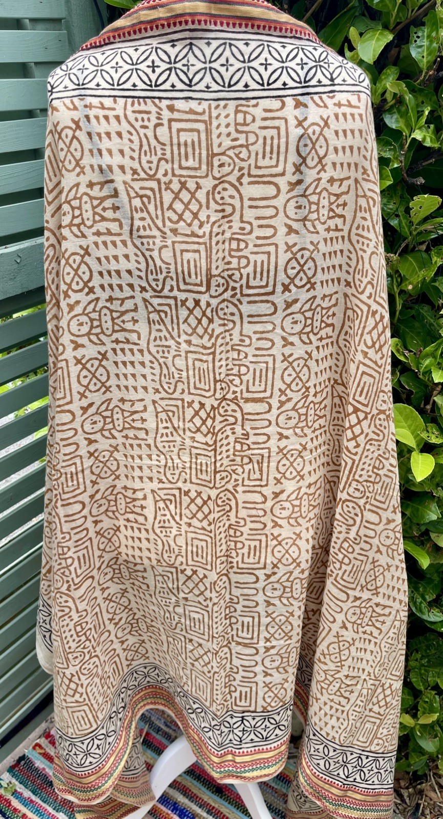 Gold silk edged 100% cotton hand block printed Zari sarong scarf shawl boho