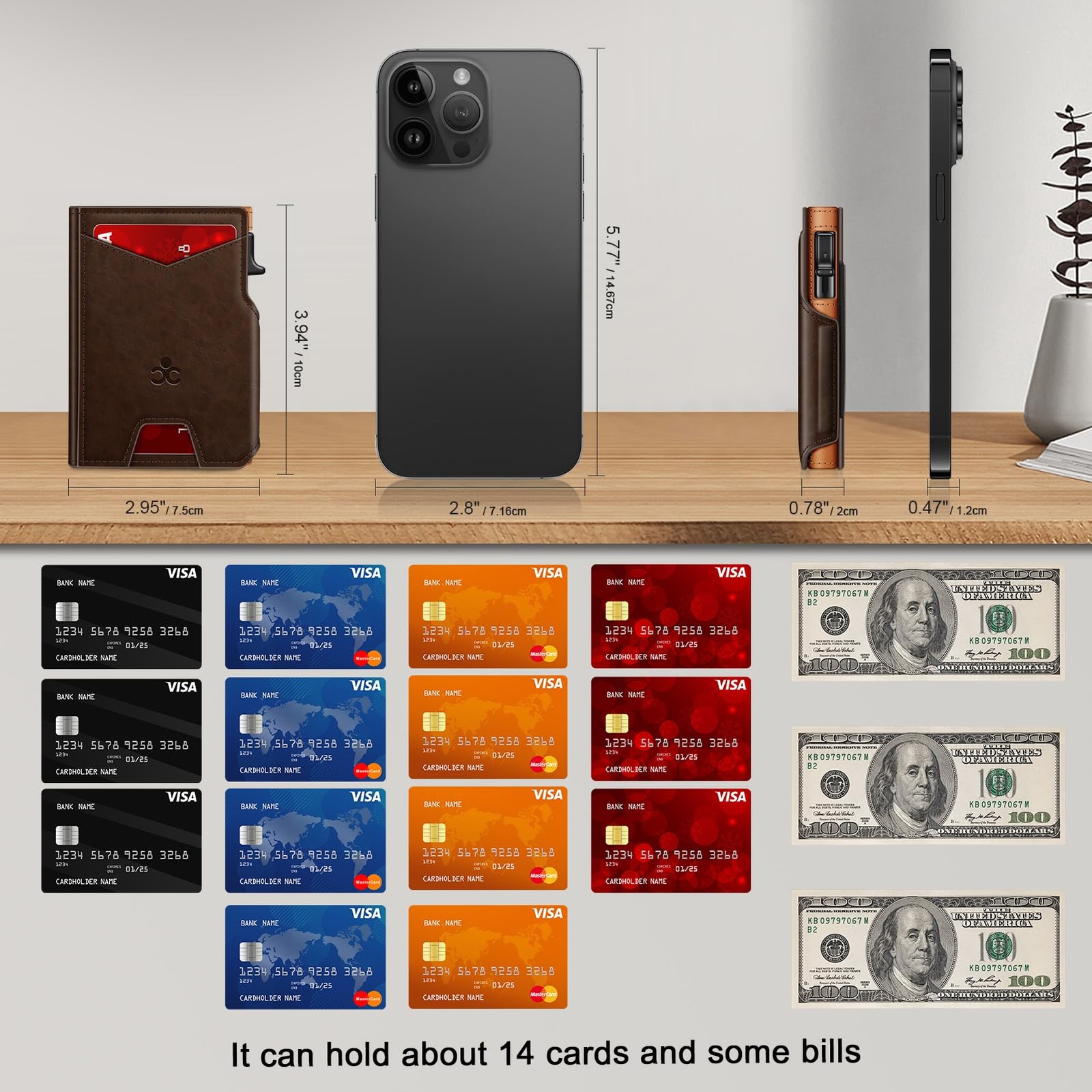 Wallet for Men Wallet with Slim Pop Up Card Holder 913 Cards, Bifold Minimali…