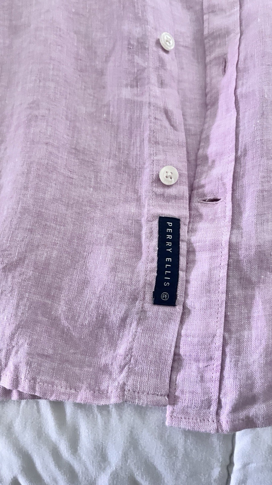 Perry Ellis Men’s Pink Linen Short Sleeve Button-Up Shirt L/G, Machine Wash