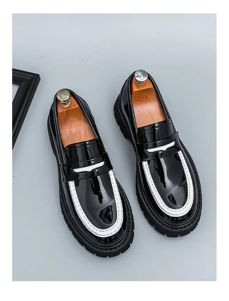 Men’s Platform Color Splicing Faux Leather Slip On Dress Thick Sole Formal Shoes