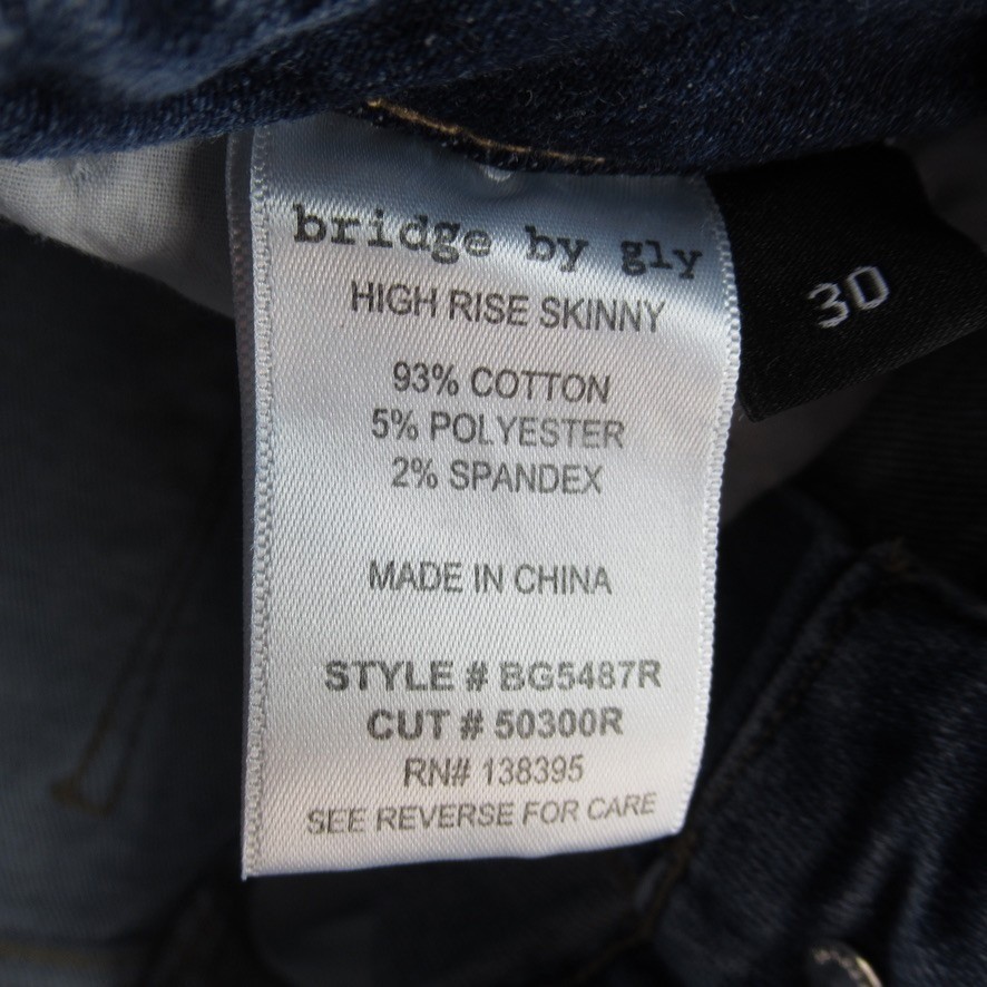 Bridge by GLY High Rise Skinny Jeans Blue Distressed Denim BG5487R Womens 30